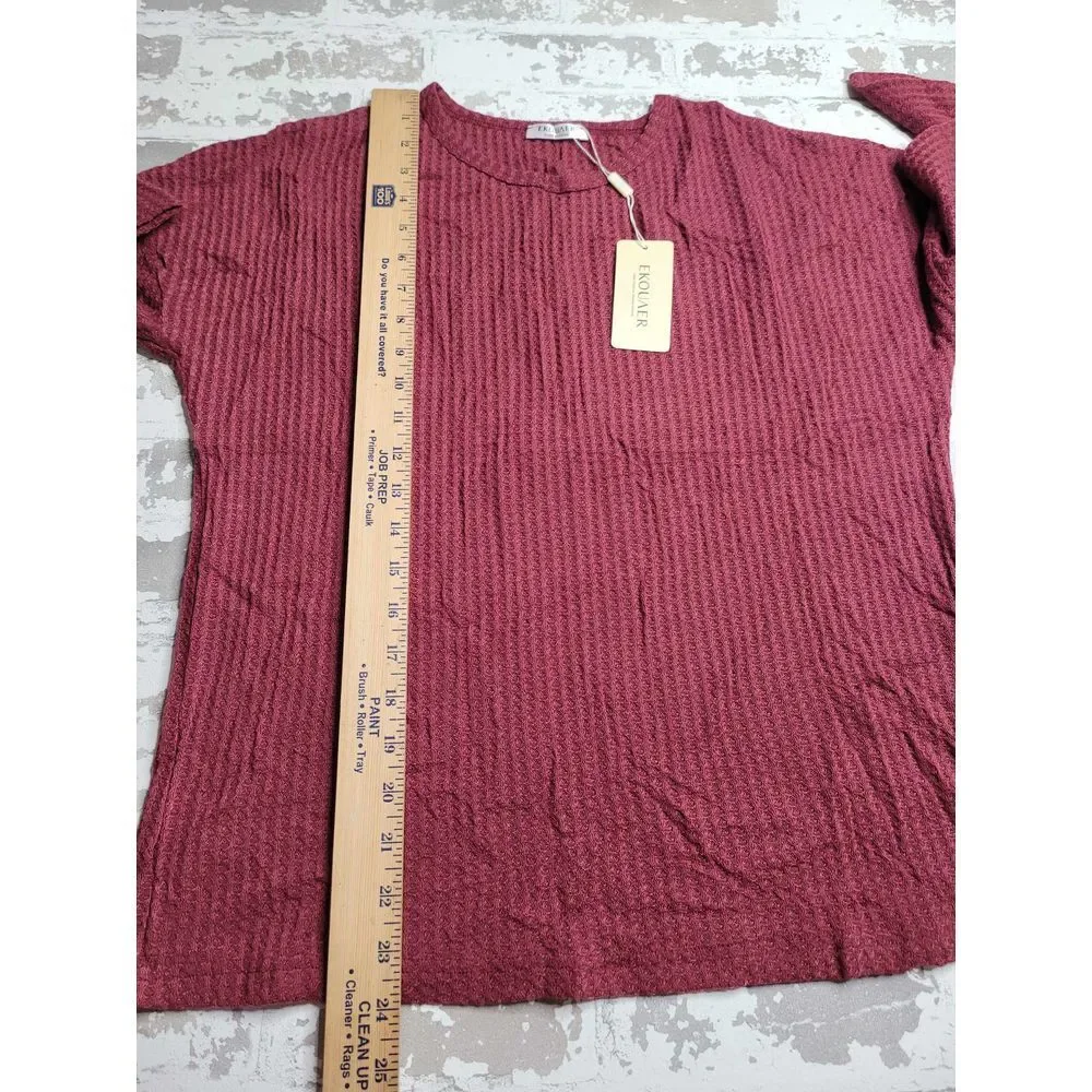 3603‎ NWT Ekouaer Women's Waffle Knit Lounge Pajama Set Red Large